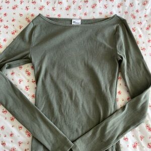 Aritzia Olive Ribbed Long Sleeve Bodysuit